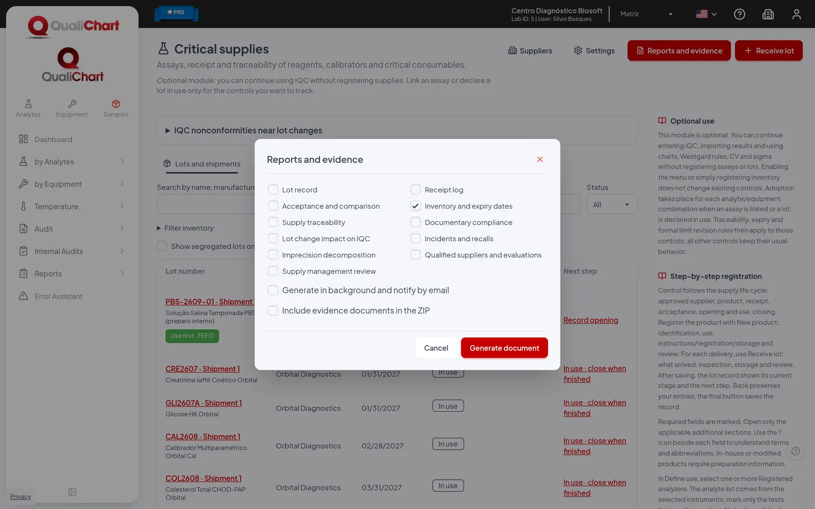 Supply reports and evidence window