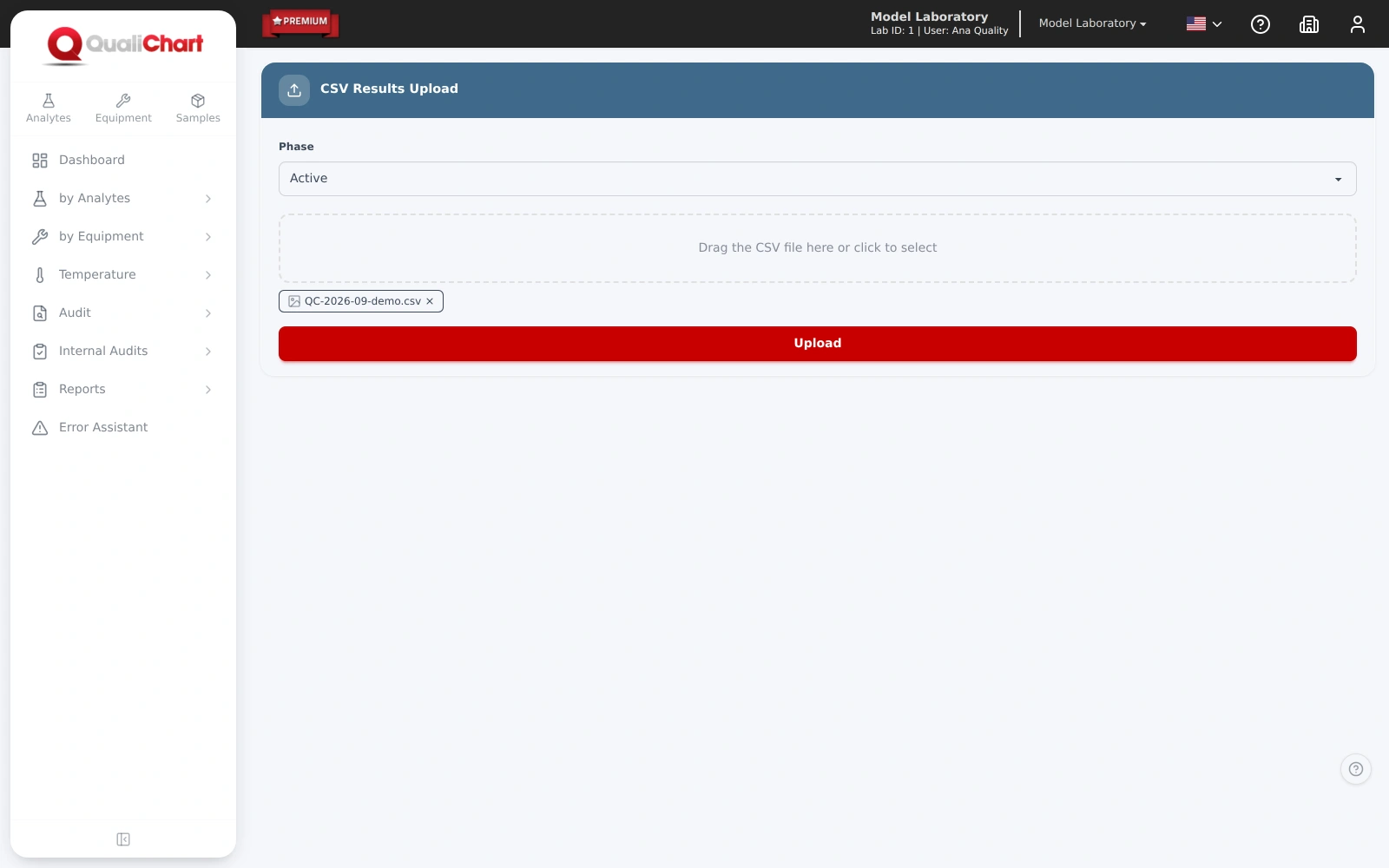 Uploading results from a CSV file with the control phase selected